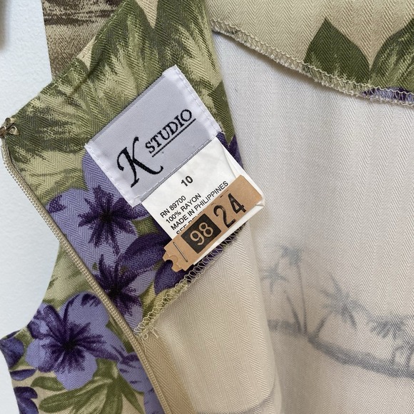 Vintage‎ K. Studio Palm Tree Beige Yellow Sleeveless Sheath Dres - Picture 5 of 7